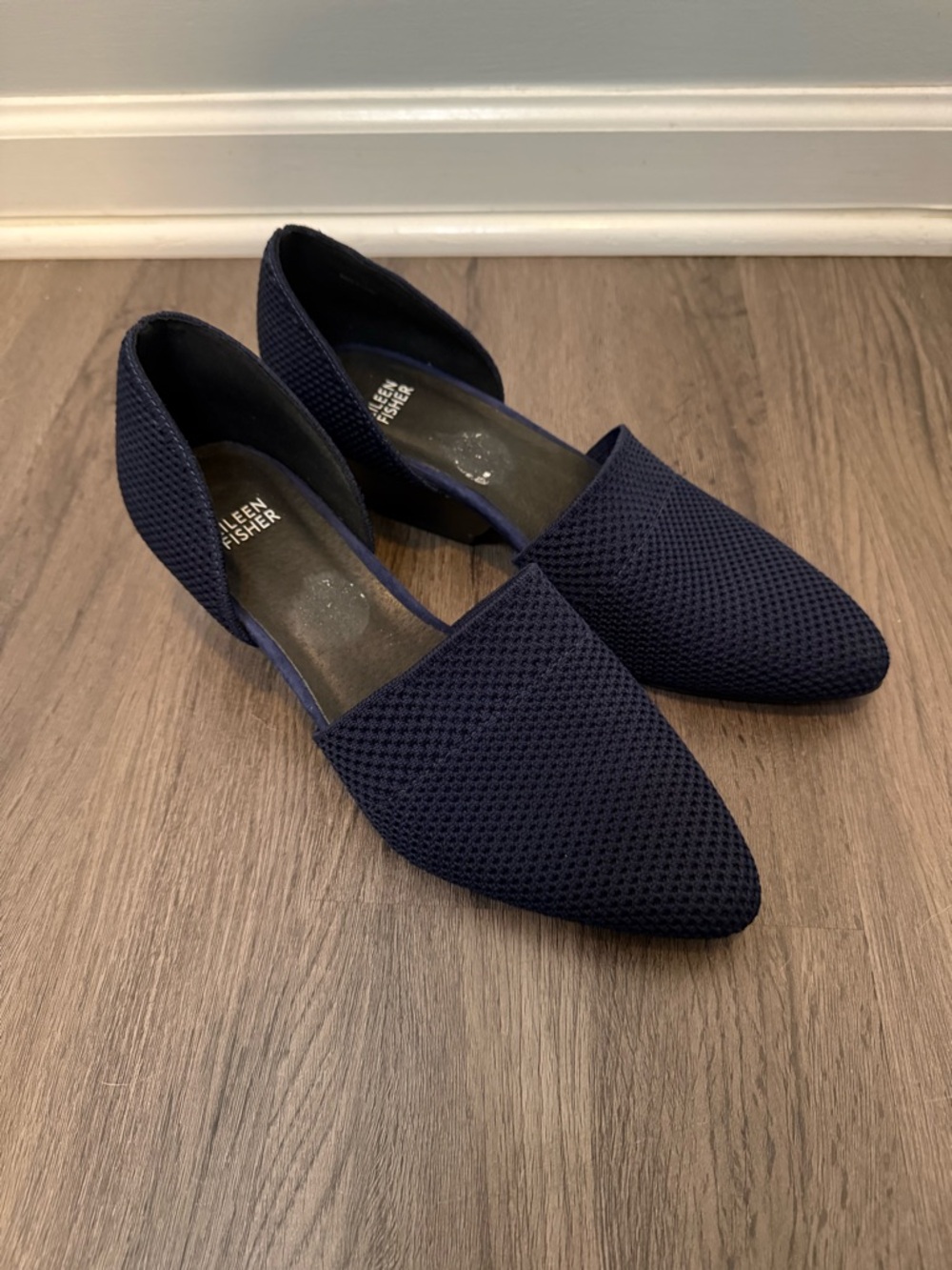 Eileen Fisher Hallo Navy Knit d'Orsay Pointed Toe Block Heel Pumps Size 9.5